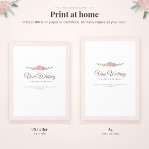 K&ouml;nnte beinhalten: Ein digitales Arbeitsbuch zum Schreiben von Eheversprechen mit Blumenmotiven. Der Text lautet: You Aisle Love, Print at home, Vow Writing A Guided Workbook. Zwei Formate: US Letter 8,5 x 11 Zoll und A4 210 x 297 mm.