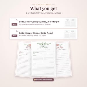 Pode incluir: Dois arquivos PDF digitais para cart&otilde;es de receitas de ch&aacute; de panela, incluindo formatos US Letter e A4. Os cart&otilde;es apresentam ilustra&ccedil;&otilde;es florais, o texto A Recipe FOR THE NEW KITCHEN e linhas para ingredientes e instru&ccedil;&otilde;es de preparo.