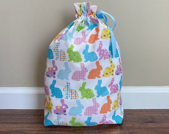 Fabric Easter Gift Bag: Reusable Bunny Print Cinch Bag