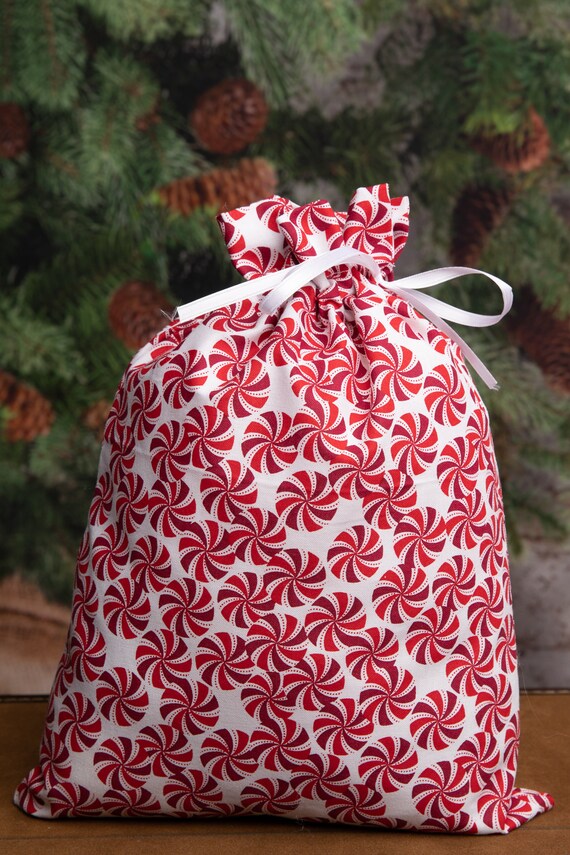 Christmas Gift Bags Fabric Gift Bag Reuse Gift Bag Christmas Gifts Sustainable Gift Bag Holiday Gift Wrap Gifting Peppermints Etsy