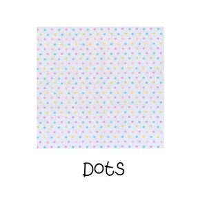 Pastel polka dots on white, a fabric option for reusable gift bags from the Easter and springtime collection at Reese and Co shop