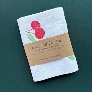 Hand Painted Cherries Dish Towel - Cherries Towel - Home Decor - Dish Towel - Hand Towels