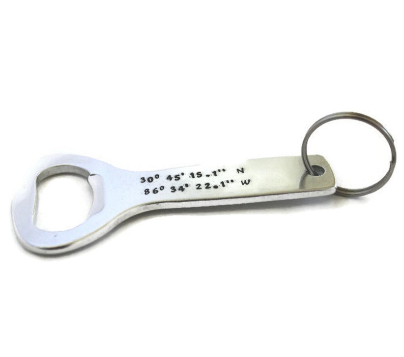 wedding party gift location customized men/'s gift personalized home town destination Coordinates aluminum bottle opener keychain