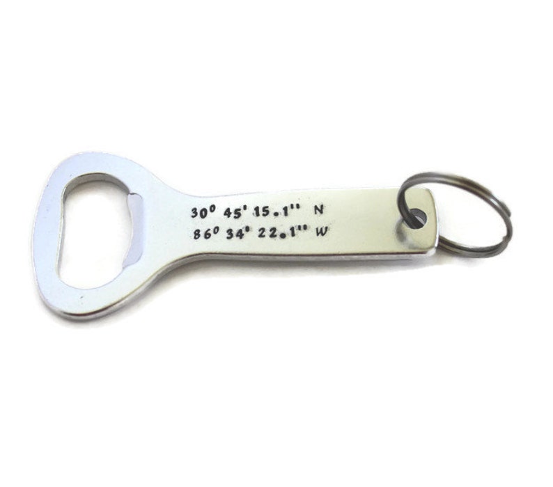 wedding party gift location customized men/'s gift personalized home town destination Coordinates aluminum bottle opener keychain