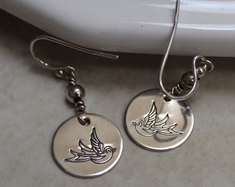 Sterling silver swallow dangle earrings on sterling silver ball earwires