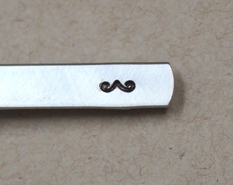 Mustache tie bar, hand stamped tie bar, aluminum or nugold available in 3 lengths