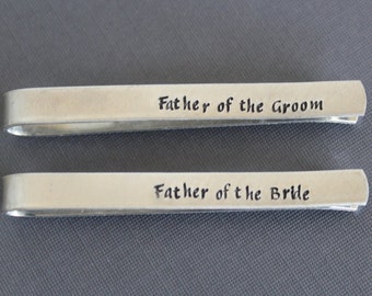 Father of the Bride or Groom aluminum tie bar, mens wedding accessory, mens wedding party, mens accessory, tie bar, tie tack, personalized