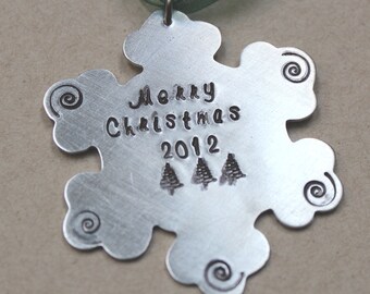 Christmas ornament Personalized ornament  snowflake ornament, family ornament, childrens names, hand stamped, decoration