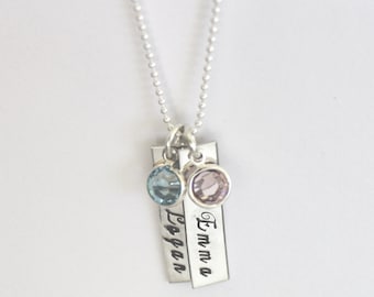 Personalized Mommy necklace, mother's necklace, grandma necklace, grandmother necklace, birthstone, custom, hand stamped, child's name