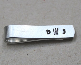 Personalized hand stamped tie bar, short aluminum tie bar for skinny ties