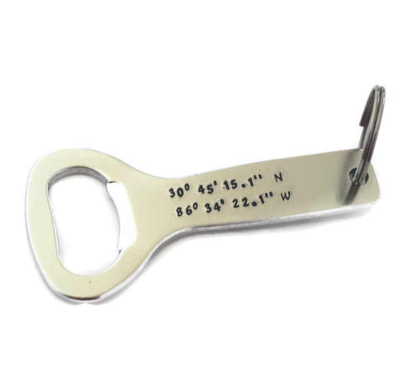 wedding party gift location customized men/'s gift personalized home town destination Coordinates aluminum bottle opener keychain