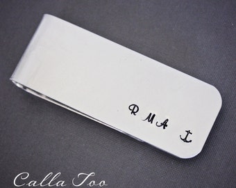 monogram money clip anchor nautical Personalized money clip - handstamped - mens accessory - initial money clip - monogram money clip