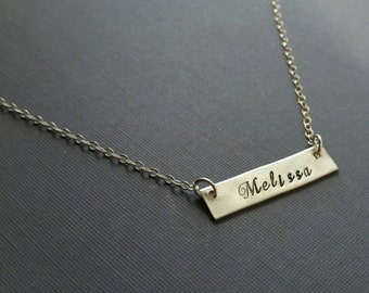 Personalized bar necklace Sterling silver with dainty silver chain