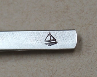 Sail boat handstamped tie bar aluminum or nugold available in 3 lengths