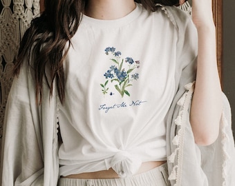 Forget Me Not Vintage Flower Butter Soft Unisex (for Women) Bella Canvas Graphic Tees