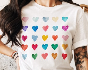 Artsy Watercolor Hearts Soft Graphic Tees (Unisex for Women)