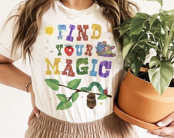 Find Your Magic Caterpillar Reading Butterfly Teacher Reading School Books Nostalgia Design | UNISEX Relaxed Jersey T-Shirt for Women