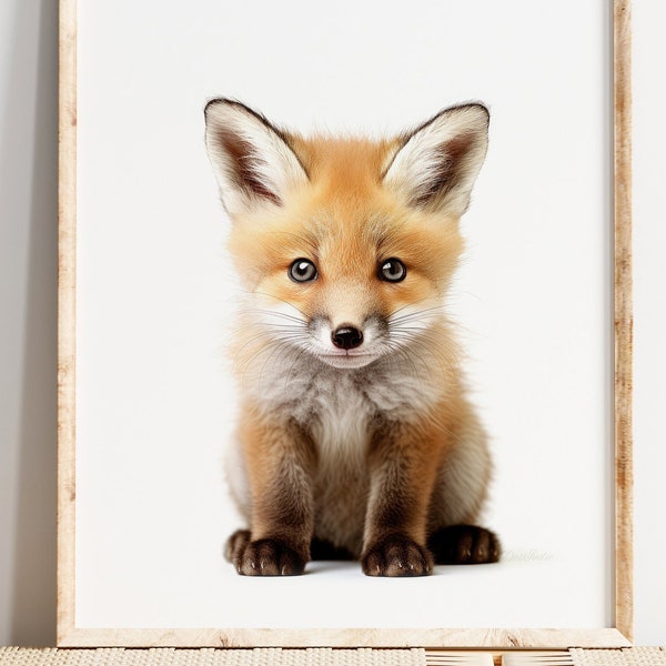 Baby Fox Kit | Sitting | Woodland Nursery Animal Print Large Wall Art Digital Download Baby Room Picture Kids Poster Instant Printable