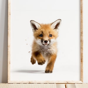 Baby Fox Kit | Running | Woodland Nursery Animal Print Large Wall Art Digital Download Baby Room Picture Kids Poster Instant Printable