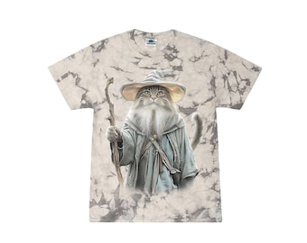 Gan-dolf Grey Tabby Cat Wizard Graphic Tie Dye T-Shirt