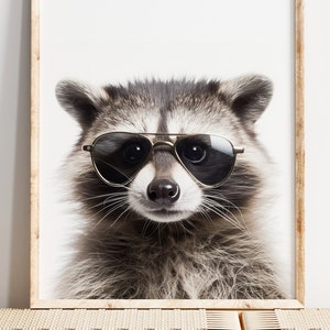 Baby Raccoon | Sunglasses | Woodland Nursery Animal Print Large Wall Art Digital Download Baby Room Picture Kids Poster Instant Printable