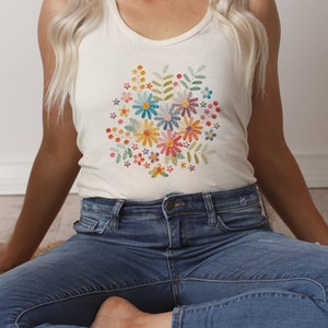 Faux Embroidery Wildflowers Design | UNISEX Relaxed Bella Canvas Racerback 6008 Tanks