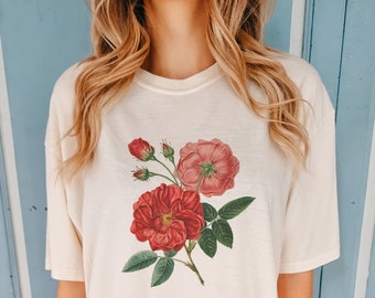 Vintage Floral Botanical Old Garden Peonies and Roses Pink Super Comfort Heavyweight Premium Tees | Unisex Sizing
