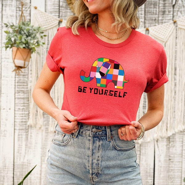 Be Yourself Rainbow Elephant Children's Books Ultra Soft Graphic Tee Unisex Soft Tee T-shirt for Women or Men