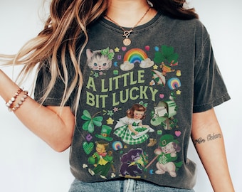 A Little Bit Lucky St. Patrick's Day Vintage Collage 1950's Style Art Super Comfort Heavyweight Premium Tees | Unisex Sizing