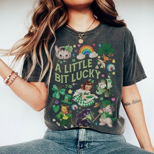 A Little Bit Lucky St. Patrick's Day Vintage Collage 1950's Style Art Super Comfort Heavyweight Premium Tees | Unisex Sizing