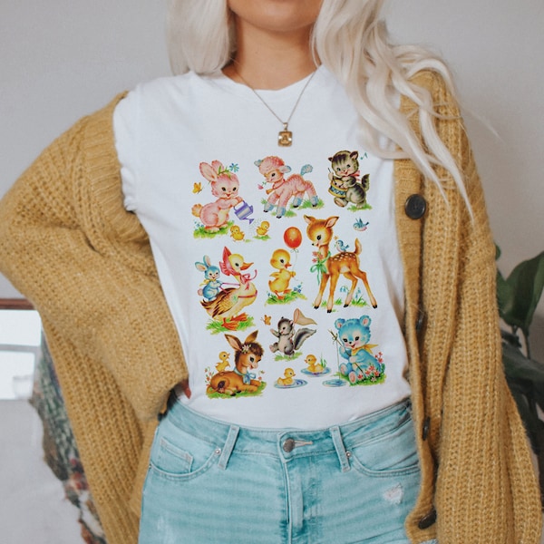 Vintage Baby Animals 1950's Style Ultra Soft Graphic Tee Unisex Soft Tee T-shirt for Women or Men