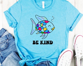 Be Kind Rainbow Scale Fish Teacher Reading Book Nostalgia Parody Soft Short-Sleeve Unisex T-Shirt