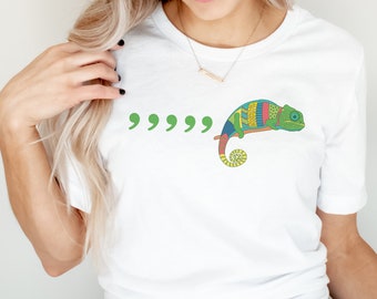 Comma Comma Comma Comma Chameleon | Funny Grammar English Teacher Reading | UNISEX Relaxed Jersey T-Shirt for Women