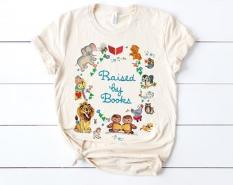 Raised by Books Golden Nostalgic Teacher Read Reading Love Little Retro Vintage Nostalgia Short-Sleeve Unisex T-Shirt