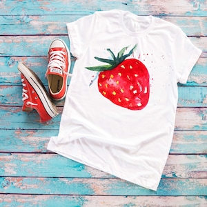 Big Watercolor Strawberry Summer Ultra Soft Graphic Tee Unisex Soft Tee T-shirt for Women or Men