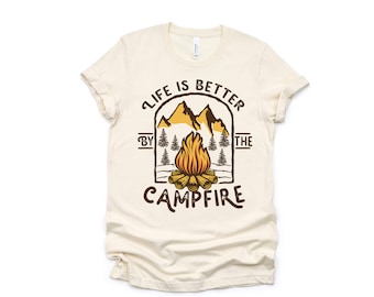 Camiseta con estampado de fogata: camiseta de camping unisex ultra suave