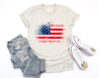 USA Patriotic Watercolor Grunge Flag Fourth of July American Ultra Soft Graphic Tee Unisex Soft Tee T-shirt for Women or Men