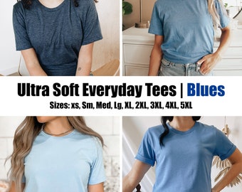 Ultra Soft Everyday Tees T-shirts (Blue, Columbia, Baby, Lagoon, Dusty, Ice, Prism) | Women | Unisex | Comfort | Blue Colors