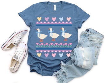 Adorable 1980&#39;s Goose With Blue Ribbon &quot;Ugly Sweater&quot; Cottage Core Ultra Soft Graphic Tee Unisex Soft Tee T-shirt for Women or Men