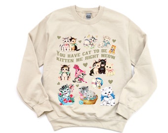 Vintage Kitten Graphic Sweatshirt - Crazy Cat Lady Gift