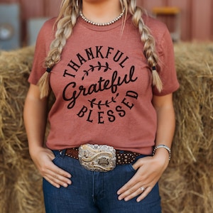 Thankful Grateful Blessed Fall Autumn Thanksgiving | UNISEX Relaxed Jersey T-Shirt for Women