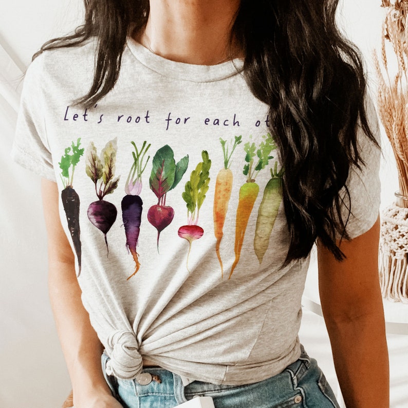 Let's root for each other and watch each other grow Gardening Vegetable Green Thumb Design UNISEX Relaxed Jersey T-Shirt for Women image 3