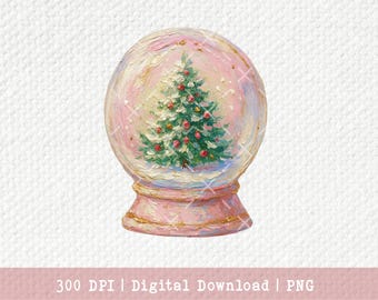 Painterly Festive Christmas Tree Snowglobe (PNG Digital Download)