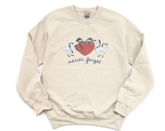 Never Forget Vintage Blue Ribbon Goose Duck 1980's Dishes Style Cottage Core Ultra Cozy Retro Graphic Sweatshirt for Women or Men