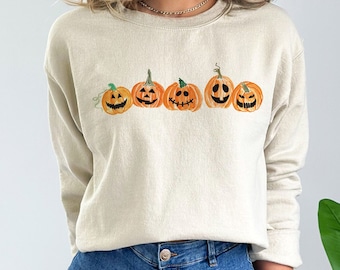 Five 5 Little Pumpkins Sitting On a Gate Ultra Cozy Retro Drop Shoulder Graphic Sweatshirt Unisex Soft Tee T-shirt for Women or Men