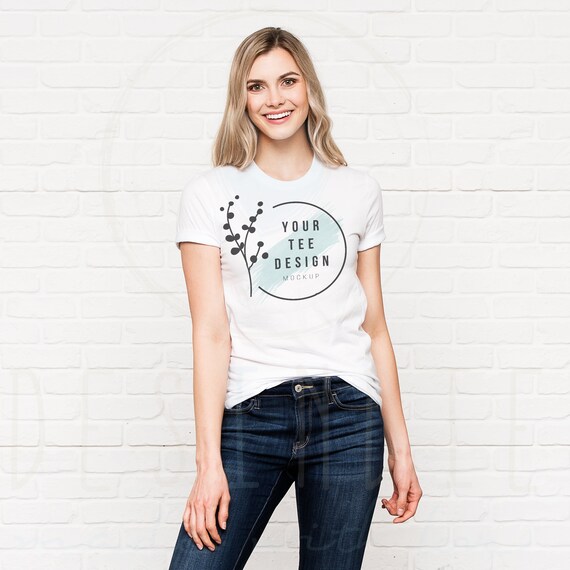 White Bella Canvas 3001 Model Mockup T Shirt French Tuck Tee Etsy