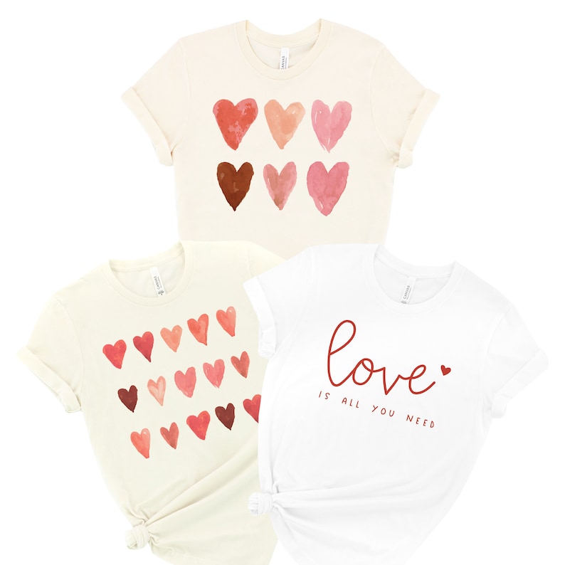 Artsy Pink Tone Kindness Watercolor Hearts Soft Graphic Tees Unisex for Women image 1