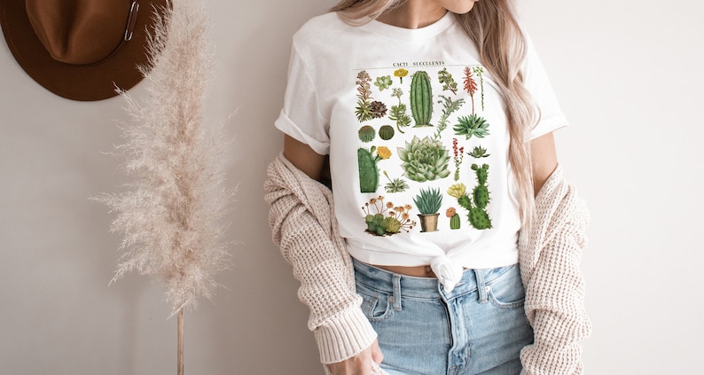 Cacti Succulents Cactus Floral Name Chart soft graphic tee Unisex for Women image 2