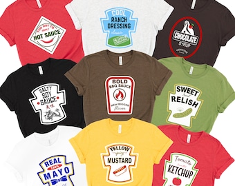 Camiseta de disfraz de condimento: kétchup, mostaza, mayonesa y salsa picante