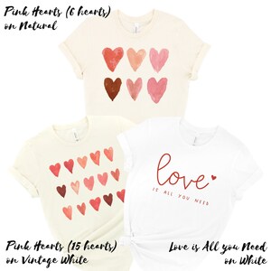 Artsy Pink Tone Kindness Watercolor Hearts Soft Graphic Tees Unisex for Women image 2